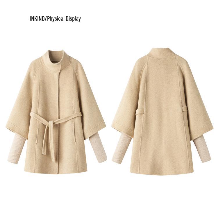 Women's Luxury Alpaca Wool Coat: 2025 Autumn/Winter Collection, Loose Fit with Knit Sleeve Details.