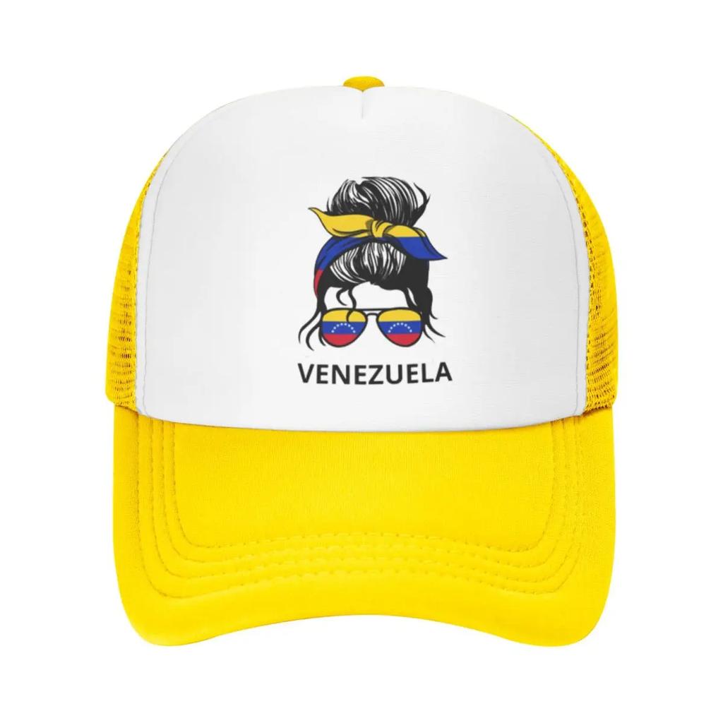 Venezuelan Flag Woman With Messy Bun Sport Mesh Baseball Caps Women Men Unisex Male Beach Dad Hats Hip Hop Trucker Cap
