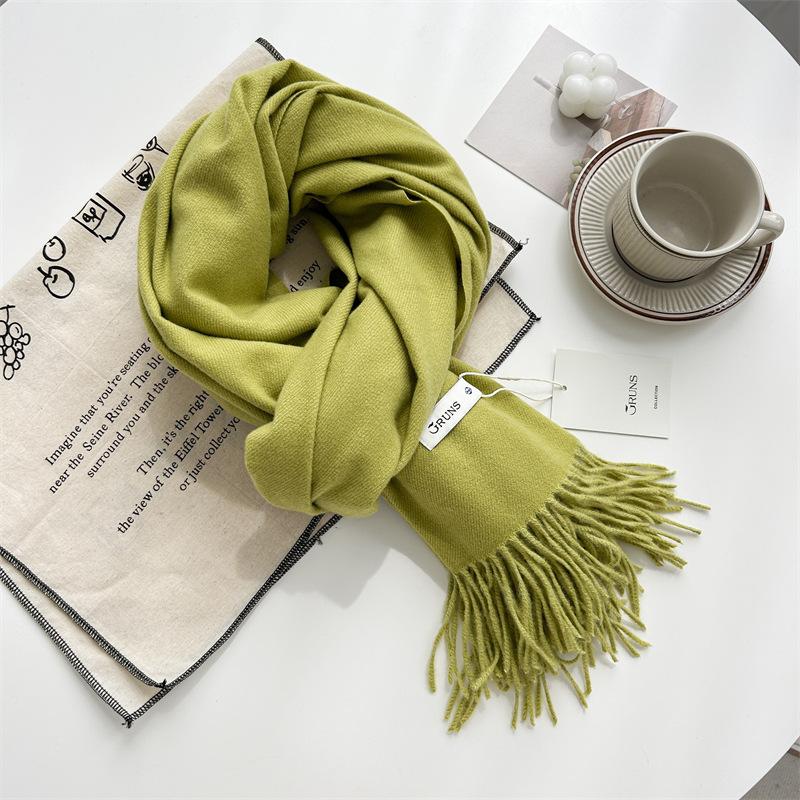 Kašmírový šátek na ruku, podzimní a zimní, jednobarevný, dámský, tlustý střapec, jednoduchý a všestranný, měkký a teplý, imitace kašmíru