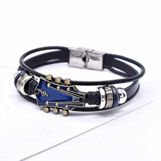 Braided Guitar Bracelet Zinc Alloy Adjustable Buckle Manual Woven Faux Leather 3-layered Retro Punk Wrist Jewelry