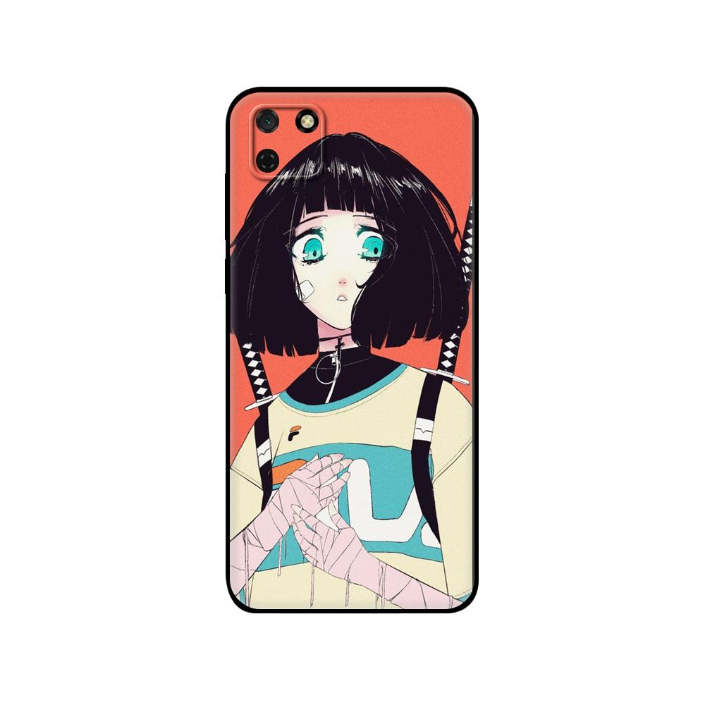 Černý TPU kryt pro Huawei Y9S Y6S Y8S Y5P Y7P Y8P Pouzdro pro Huawei Y5 lite Prime 2018 Y6 2019 Módní vintage umělecké dívčí vzor