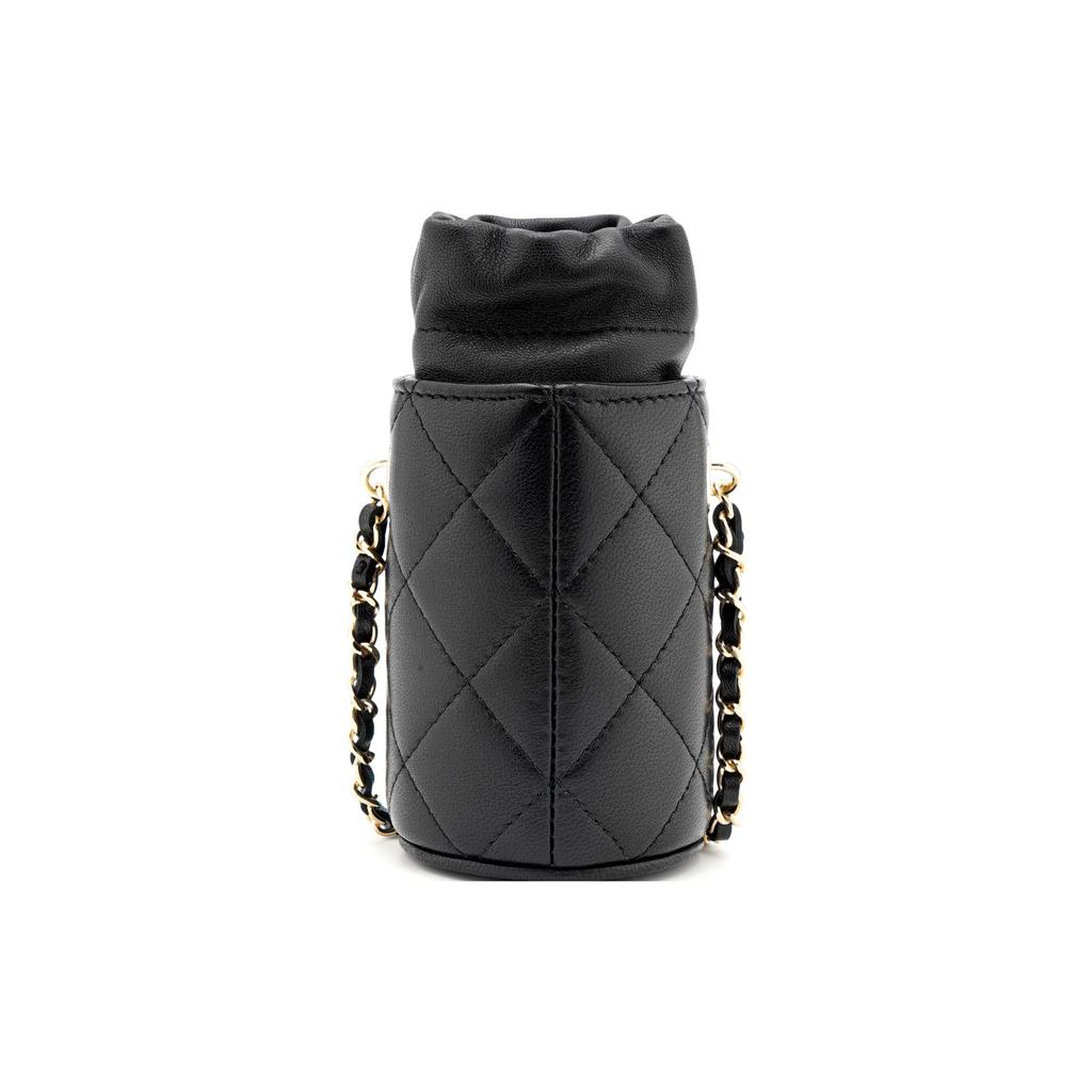 Chanel Sheepskin Material Gold Metal Bucket Bag Crossbody Bag Mini Women's Black AP2259-B05916-94305