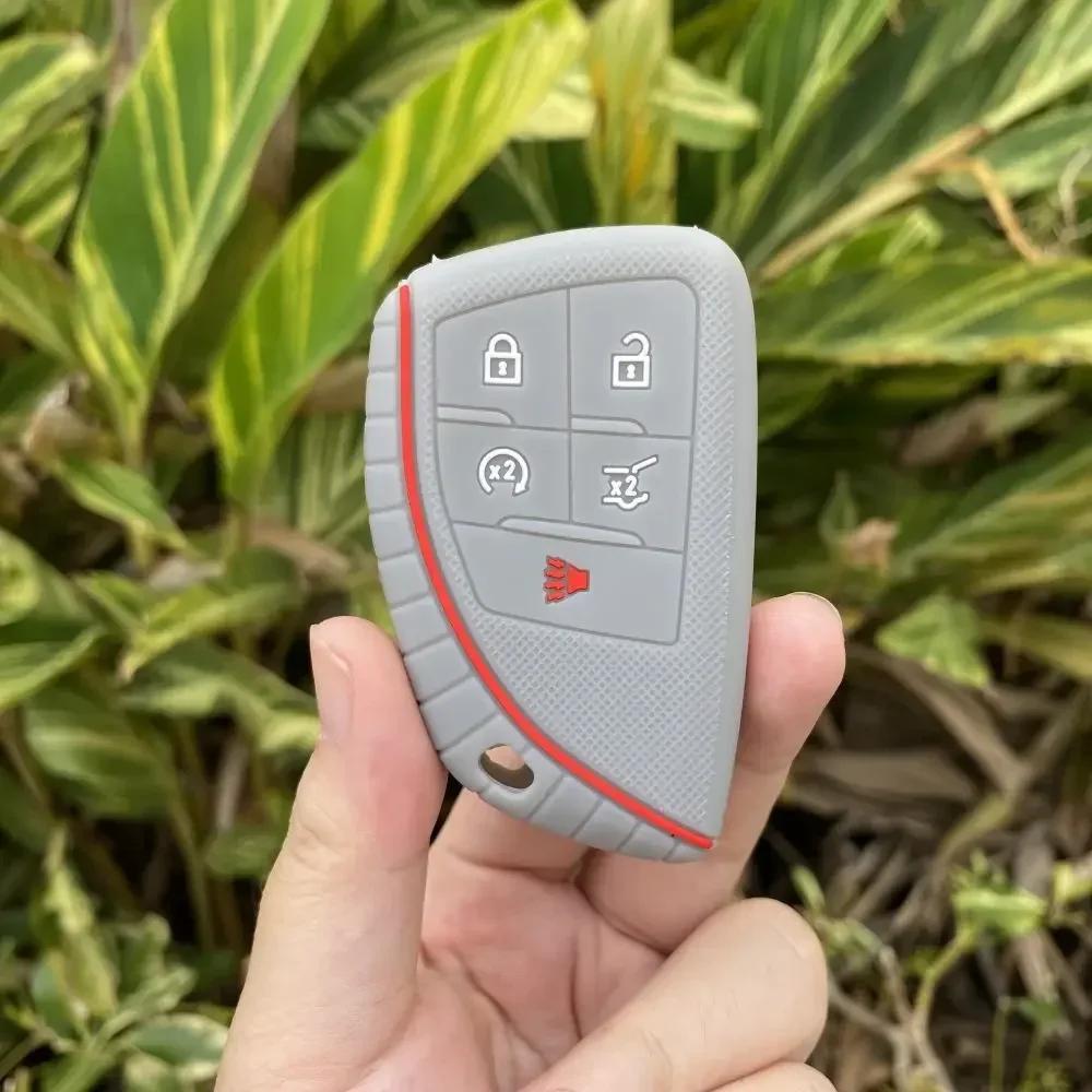 For Buick Envision S Plus Chevrolet Suburban Tahoe GMC Yukon Sierra 1500 Denali 5 Buttons Silicone Car Key Cover Case Keychain