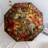 0106 Leaf Fox  Pattern, Automatic Folding Umbrella, Portable and Foldable Design, 8 Ribs, a Christmas or Birthday Gift.