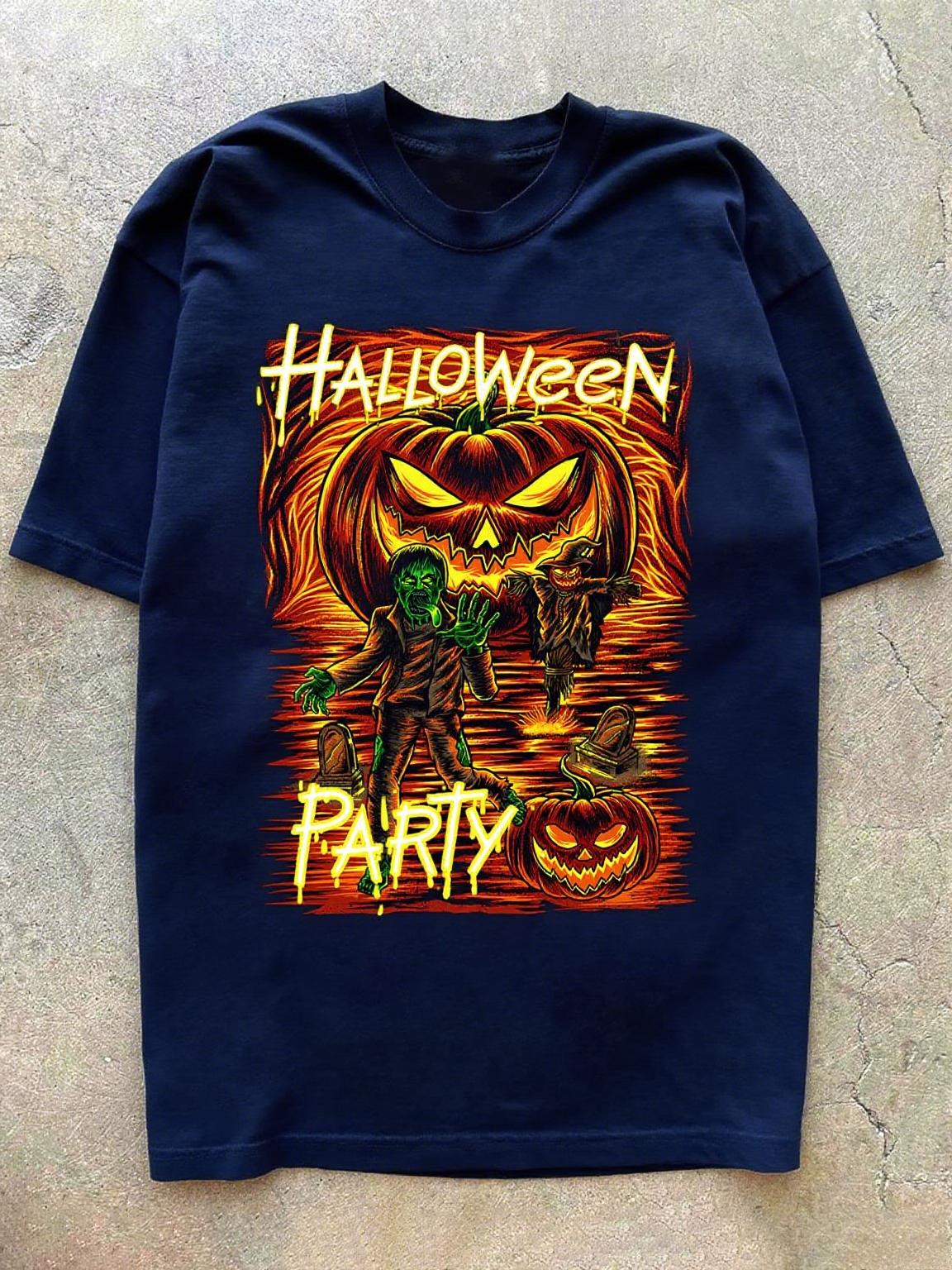 

Halloween Graphic Print Autumn Pure Cotton Men s T-shirt Short Sleeve Street Fashion Trend Clothing Vintage Drak Style T Shirt 4XL