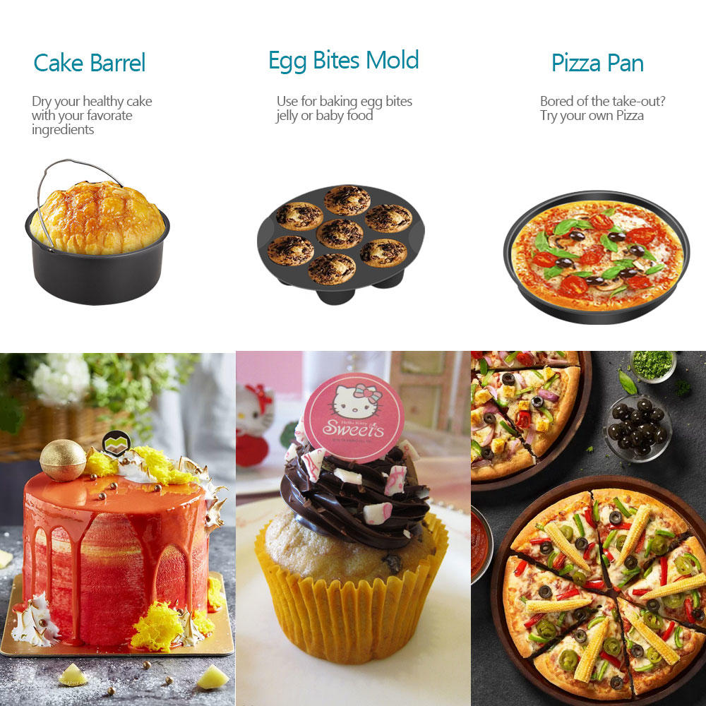 Air Fryer Accessories 7 Inch Universal Stainless Steel Rack Round Square Pan Silicone Mat Baking Mold 3.7 - 5.8QT All Airfryer