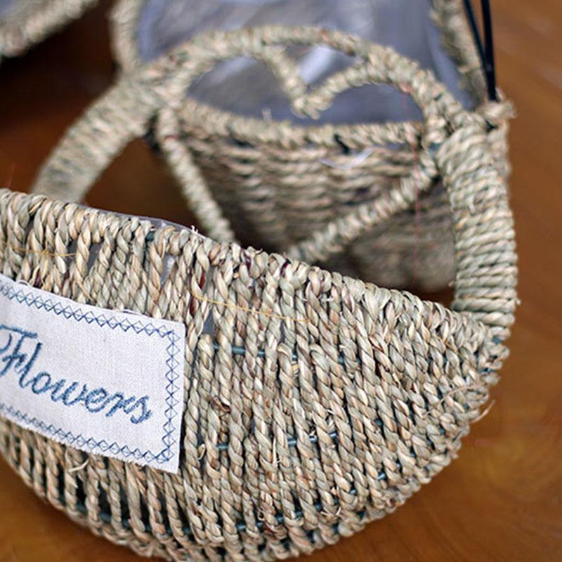 Straw Basket Wall Hanging Flowerpot Wall Art Woven Planter Home Decor