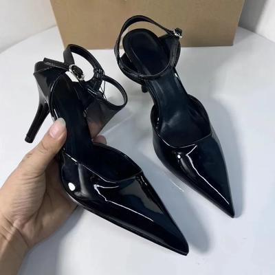 Summer Modern Office Shoes for Women Patent Leather Wedding Slingbacks Pointed Brand Designer Female High Heeled Sandals