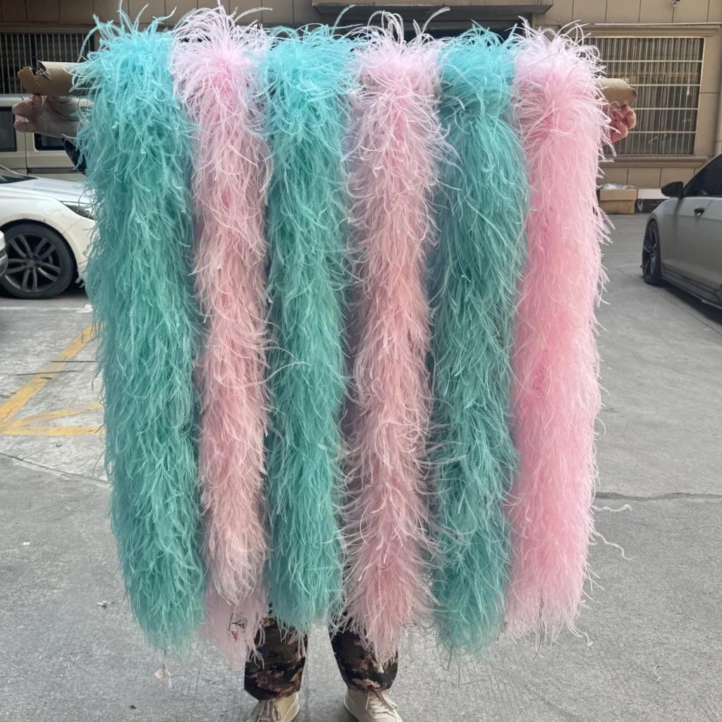 6/10 Layer Multicolor Ostrich Feather Boa 2Meters Fluffy Ostrich Plumes Shawl For Party Lady Dress Clothing Diy Decoration Scarf