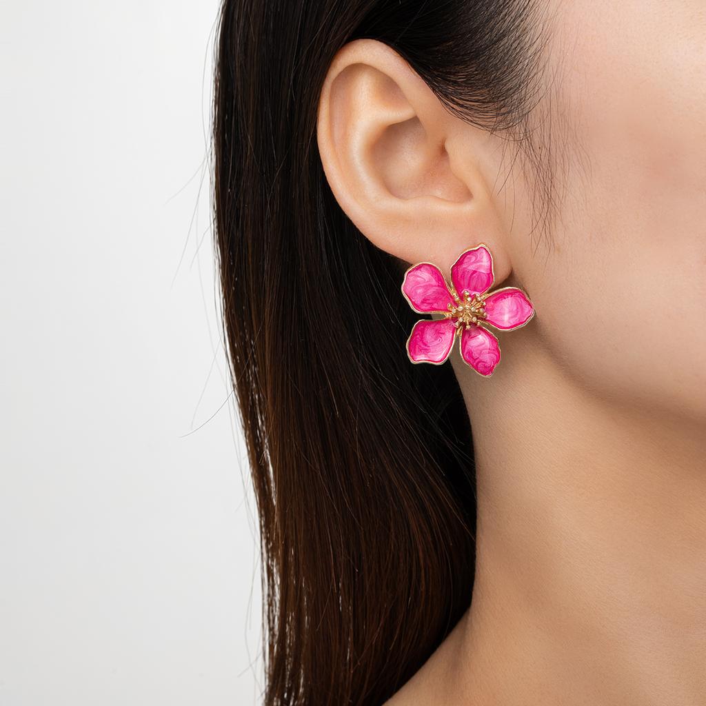 1 pair of colorful drip oil alloy earrings, elegant flower earrings for women