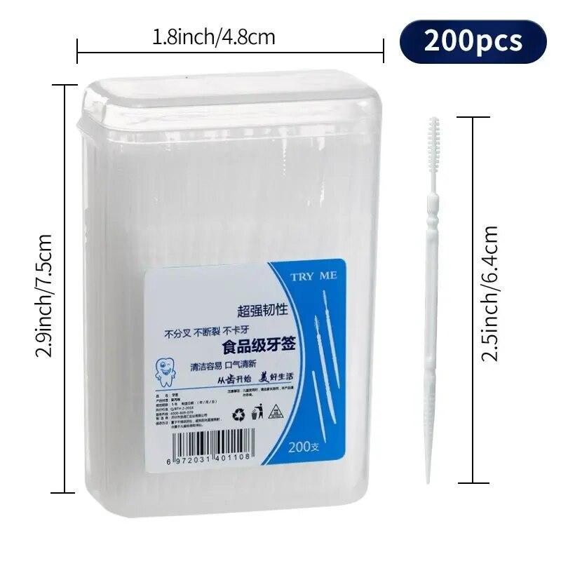 200Pcs Double-headed Disposable Dental Flosser Interdental Brush Teeth Stick Toothpicks Floss Pick Oral Gum Teeth Cleaning Care