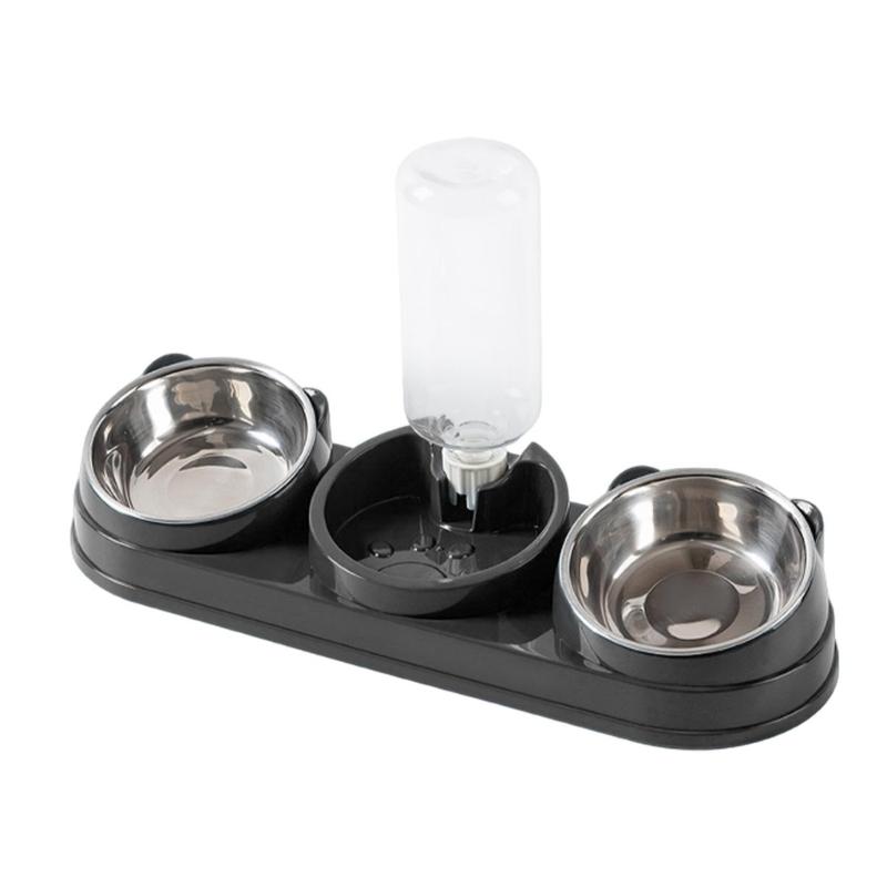 Double Bowl Pet Food Water Dish Feeder For Dog Cats Daily Feeding with Automatic Water Dispenser For Pet Dry Wet Food