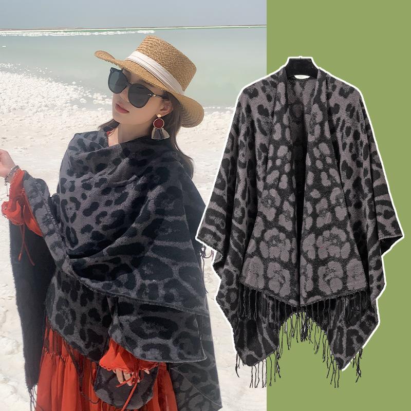 

Women s Winter Scarf Leopard Print Poncho Autumn Winter Warm Shawl Soft Windproof Cape Pashmina Handkerchief design Female Scarf 130x150