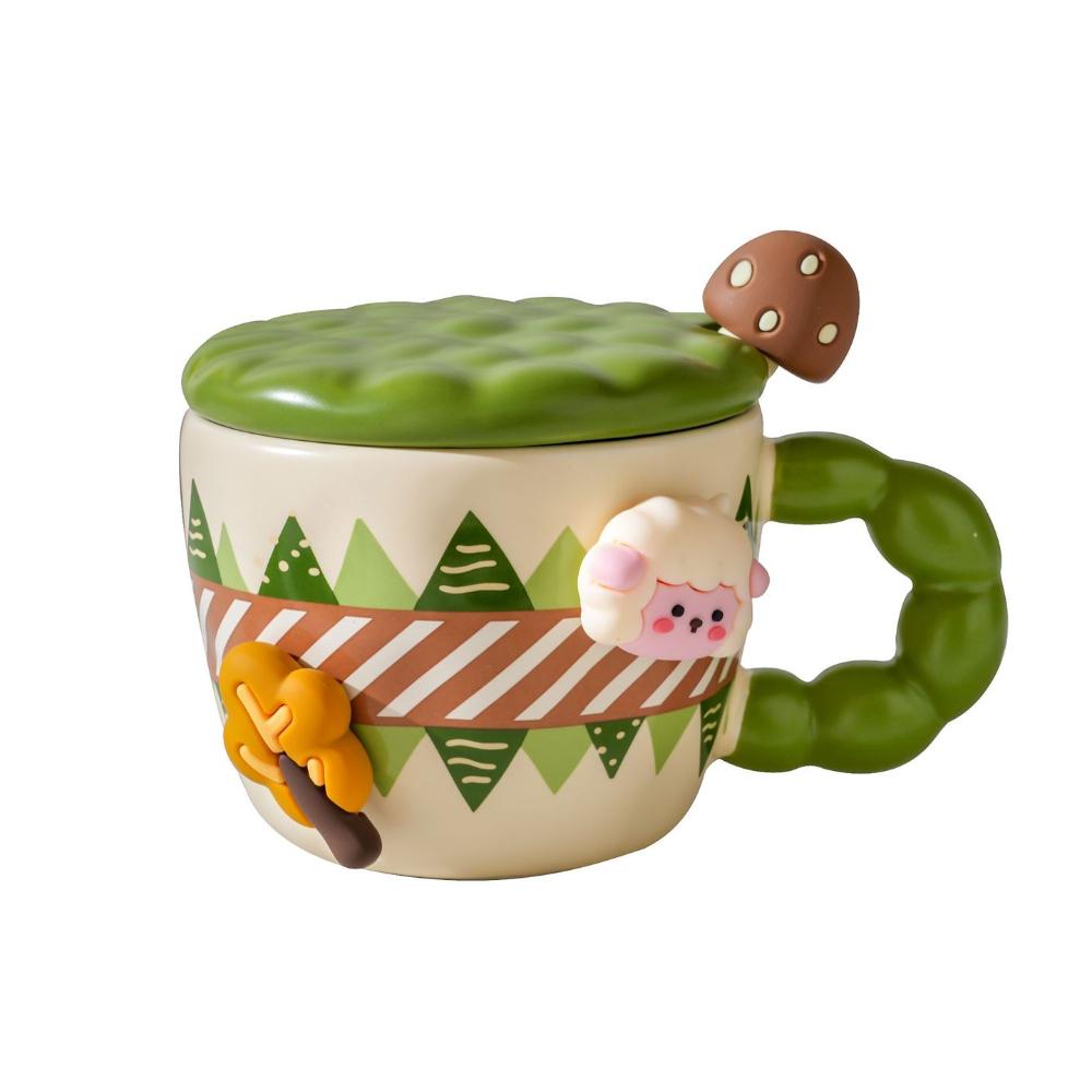 

Unique Magnetic Sucking Lamb Mug Cute Ceramic Water Cup Anime Coffee Cup with Lid Spoon Couple Mugs Souvenir Gift Women 401-500ml