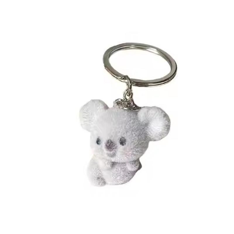 Flocked Koala Keychains Resin Cartoon Cute Stuffed Animal Charms Bag Pendant Keychain For Men Women Friends Couple