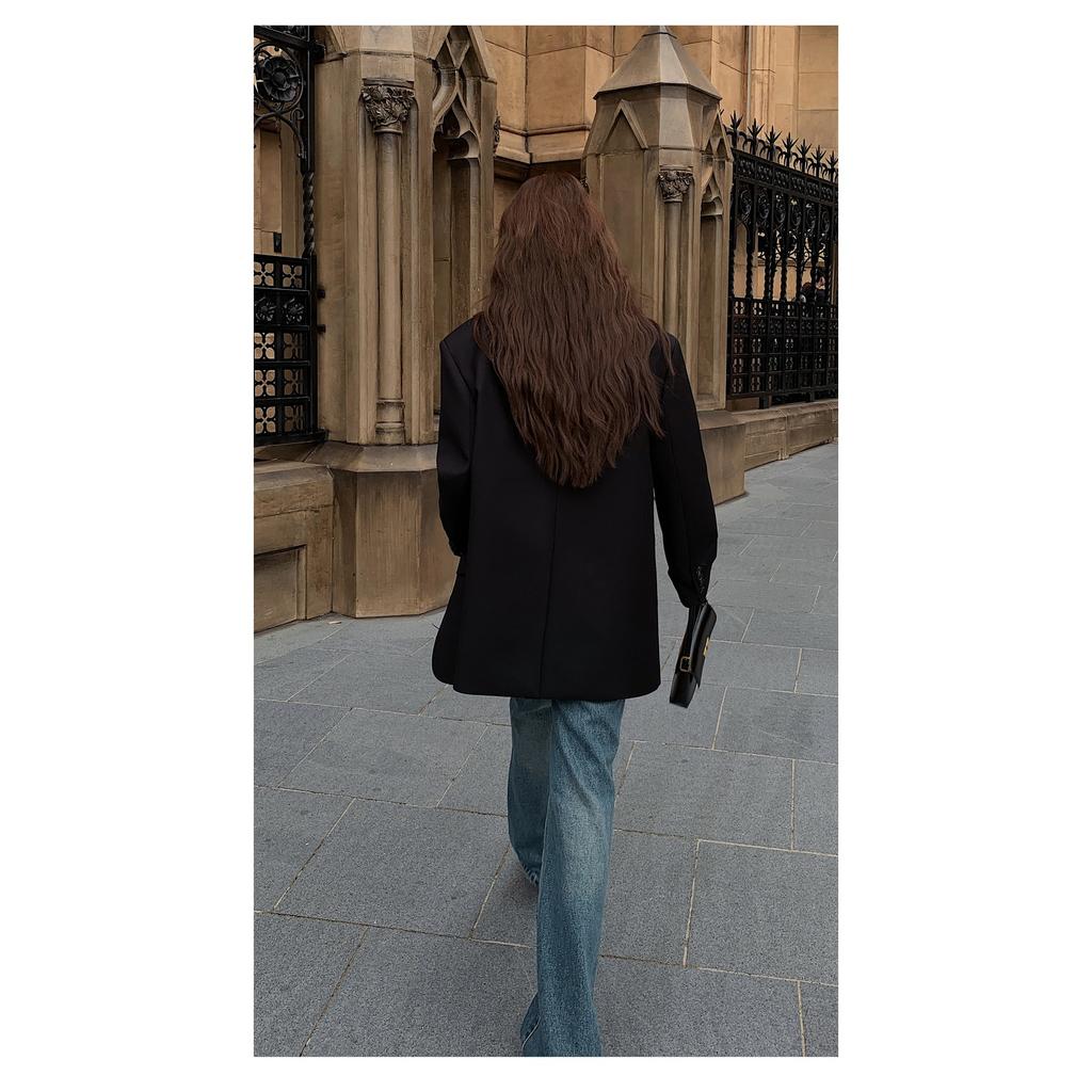 Graue Blazerjacke für Damen, koreanischer übergroßer Retro-Stil, lässiger Anzugmantel für Damen, locker sitzender Vintage-Büro-Blazer, tägliche Outfits