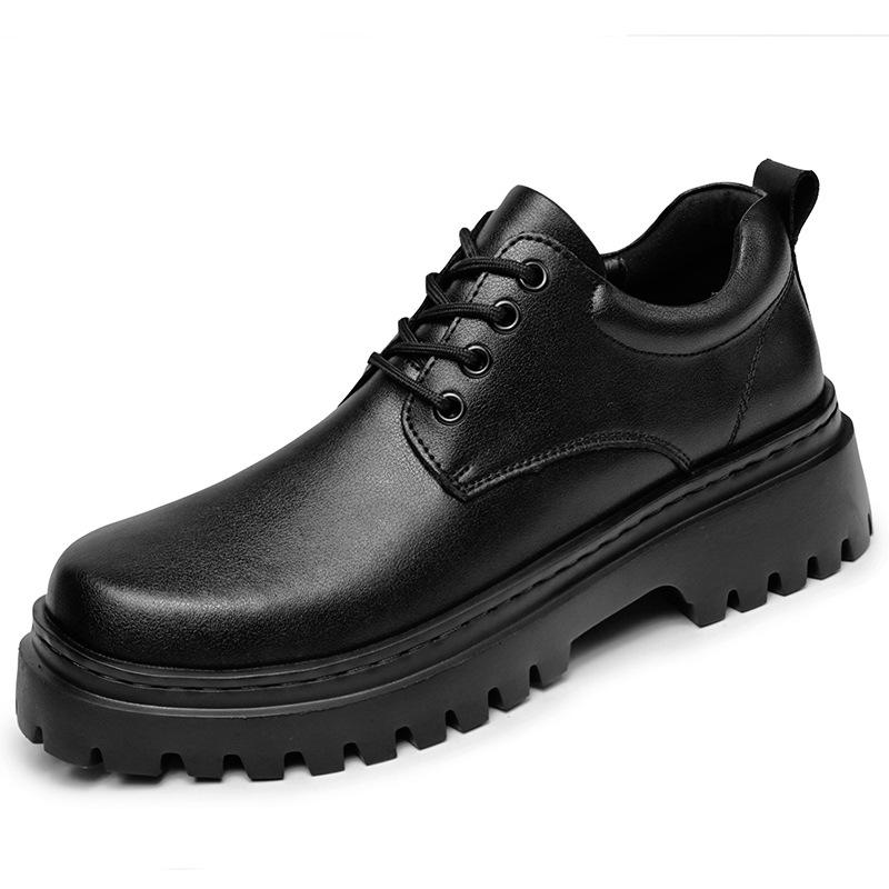 Derby shoes men's 2025 autumn and winter new leather formal business shoes men's platform height increase black versatile wedding leather shoes