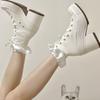 Fashion 2025 Women's Mid-tube Mid-heel Canvas Fashion Boots Spring and Autumn New Rubber Sole Lace-up Square Heel Anti-slip