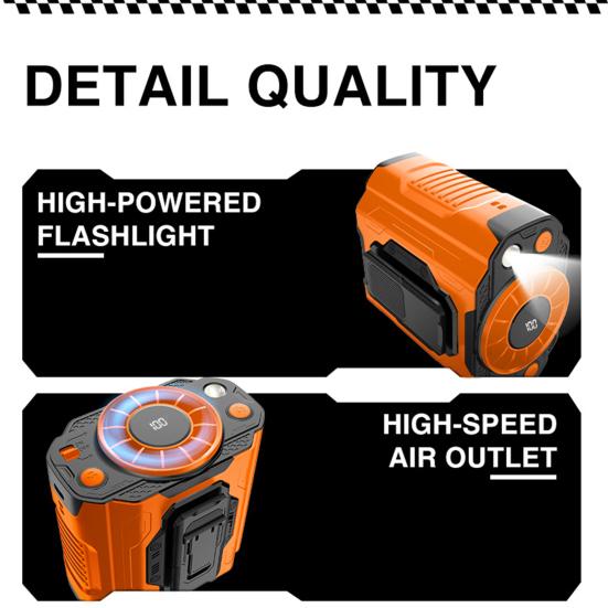 High-Speed Waist Clip Fan with LED Light Portable Cooling Fan Rechargeable Clip-on Fan for Outdoor Camping