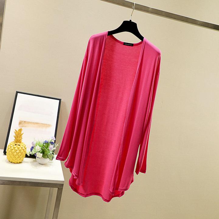 Women's Plus Size Mid-Length Cardigan: Spring/Summer Korean Style Shawl-Coat in Lightweight, Solid Colors