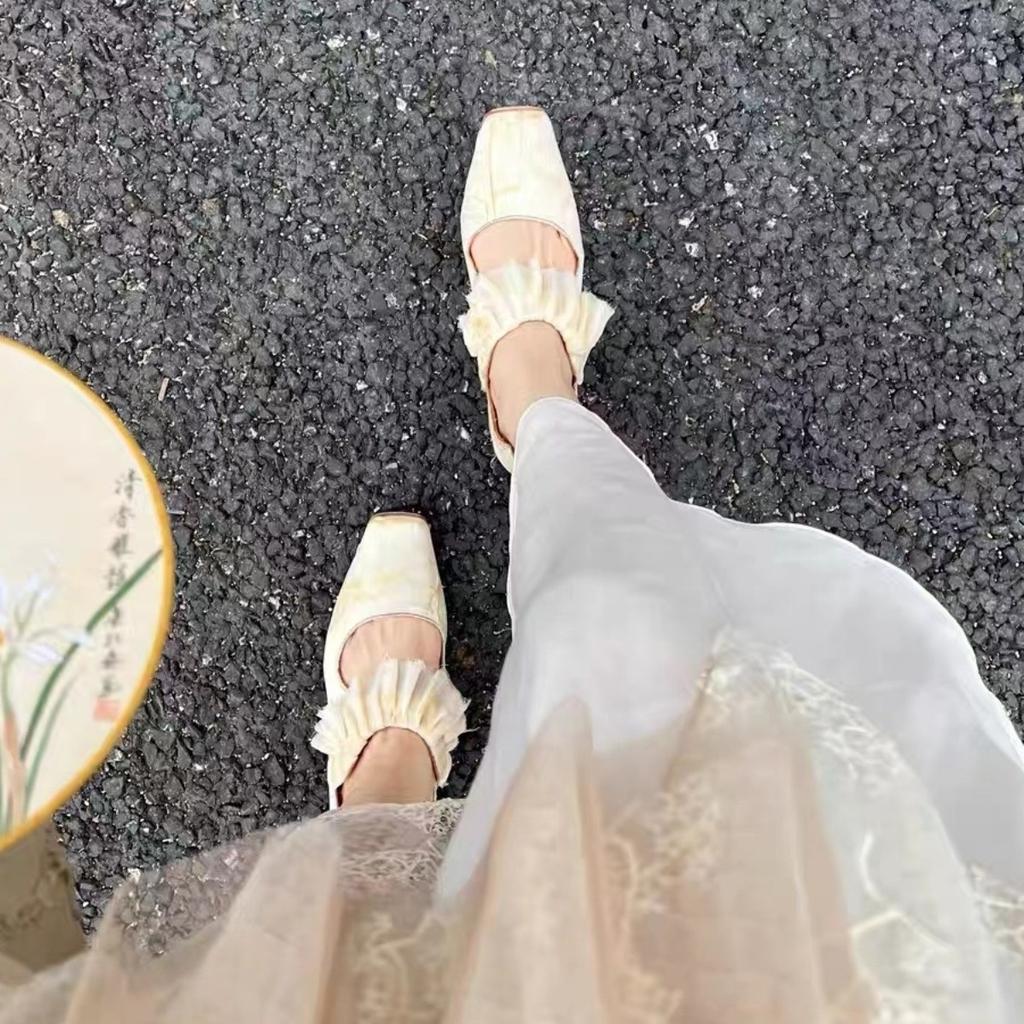 Sheepskin version~ Autumn new leather square head niche fairy flat heel single shoes female retro satin polished Mary Jane shoes