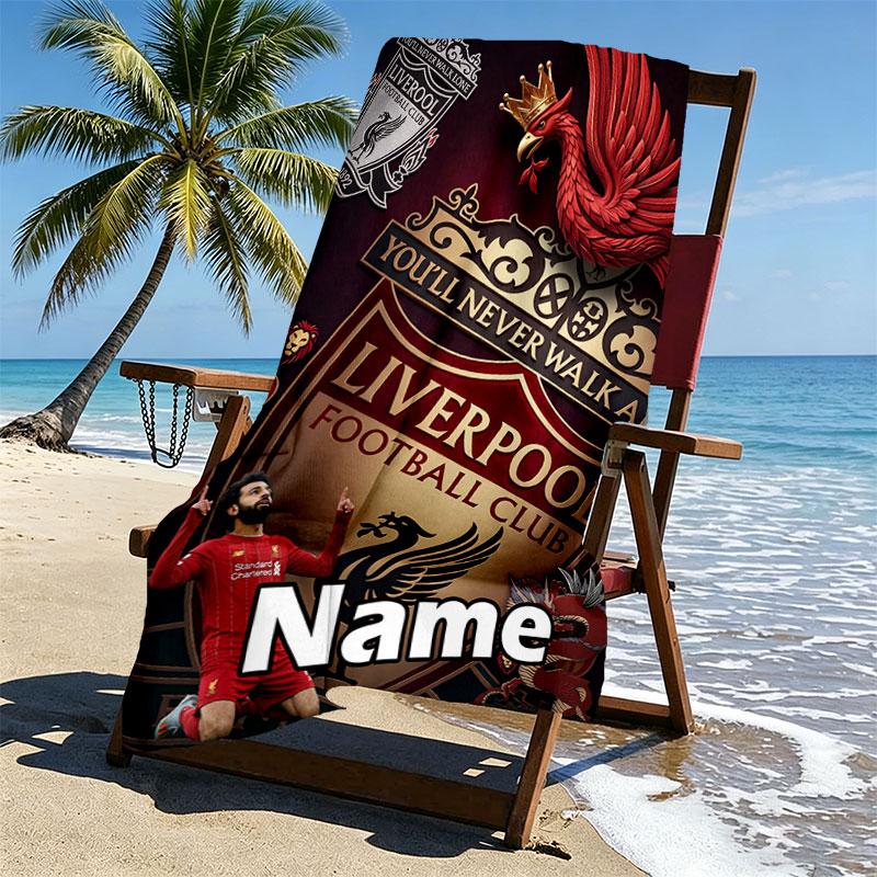 Custom Name Personalized Liverpool Football Club Print Beach Towel, for Trip Camping Beach Party Home Decor, Birthday Gift for Family & Friends
