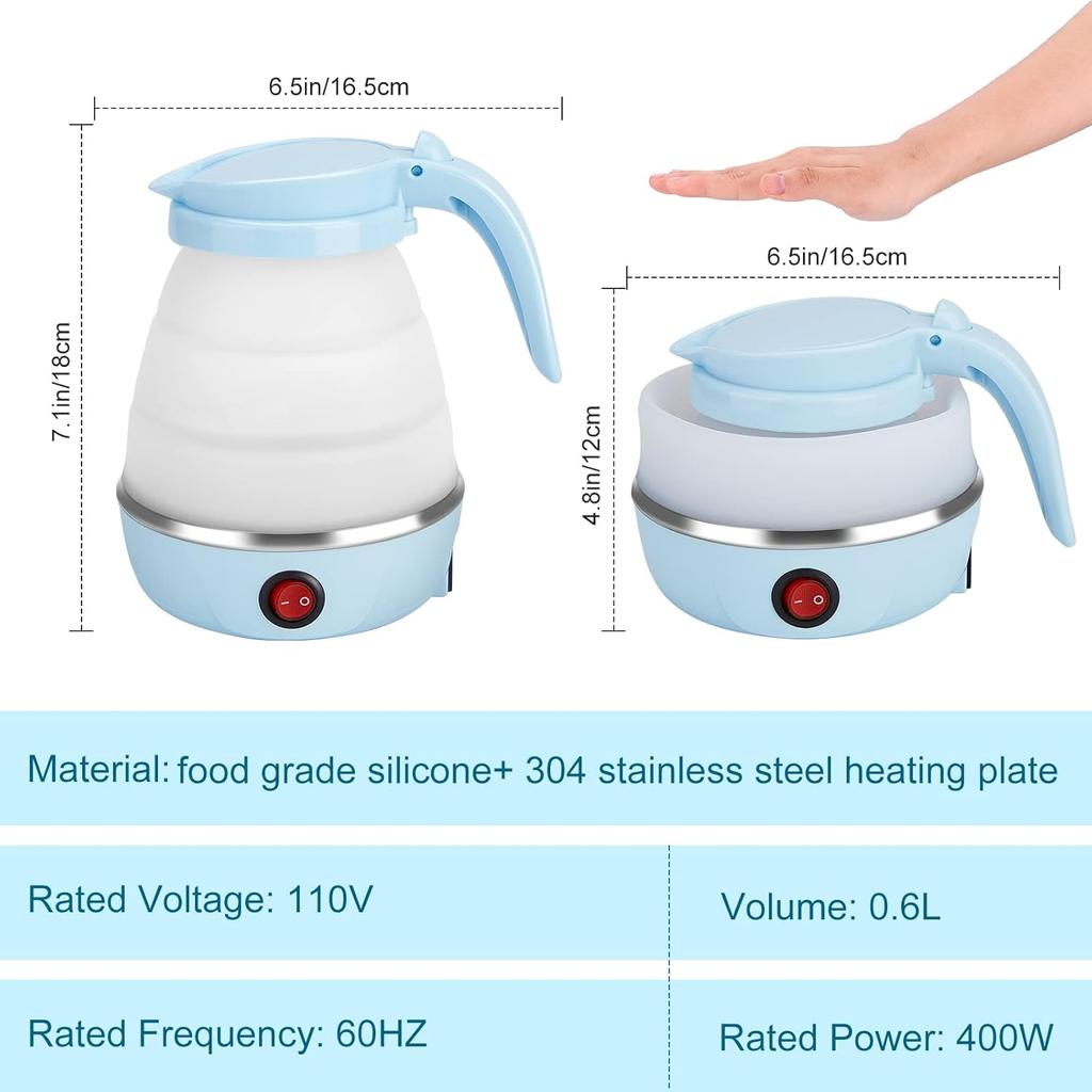 Foldable Electric Kettle 600ML, Portable Travel Kettle for Tea Coffee, Includes Bowl & Cups, Food Grade Silicone, 110V