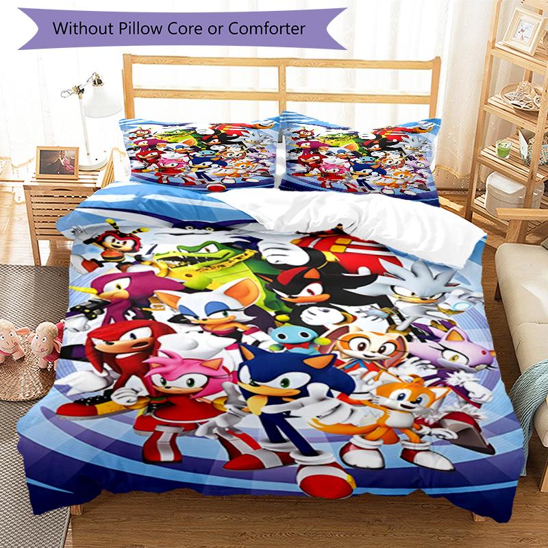 3pcs Sonic5 Design Cover Set - HD Printed Bedding with 1 Cover and 2 Pillowcases - Perfect for Home and Dorm Decor