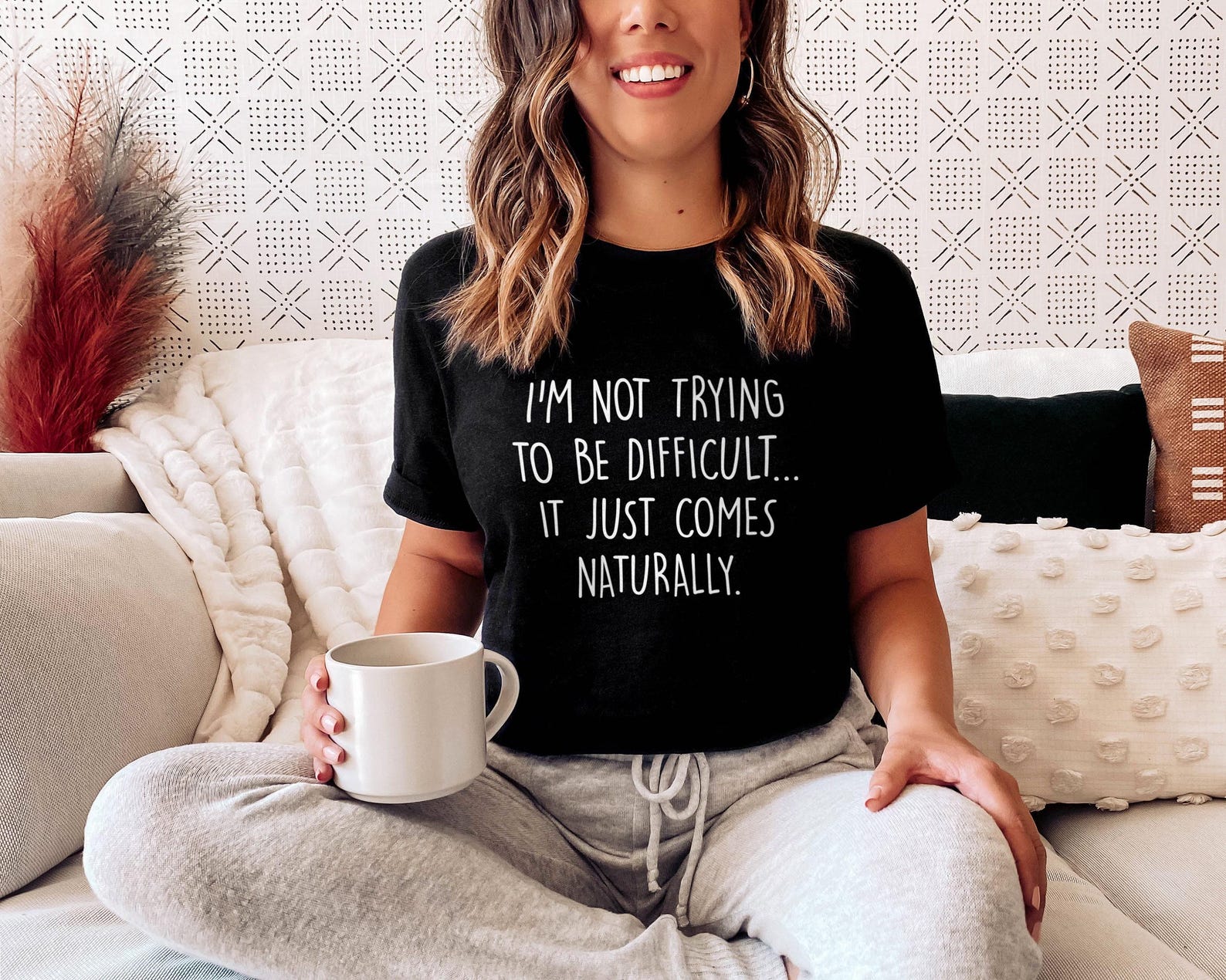 Sarcastic T-Shirt: I m Not Trying To Be Difficult Funny Slogan Tee (Soft Cotton) S