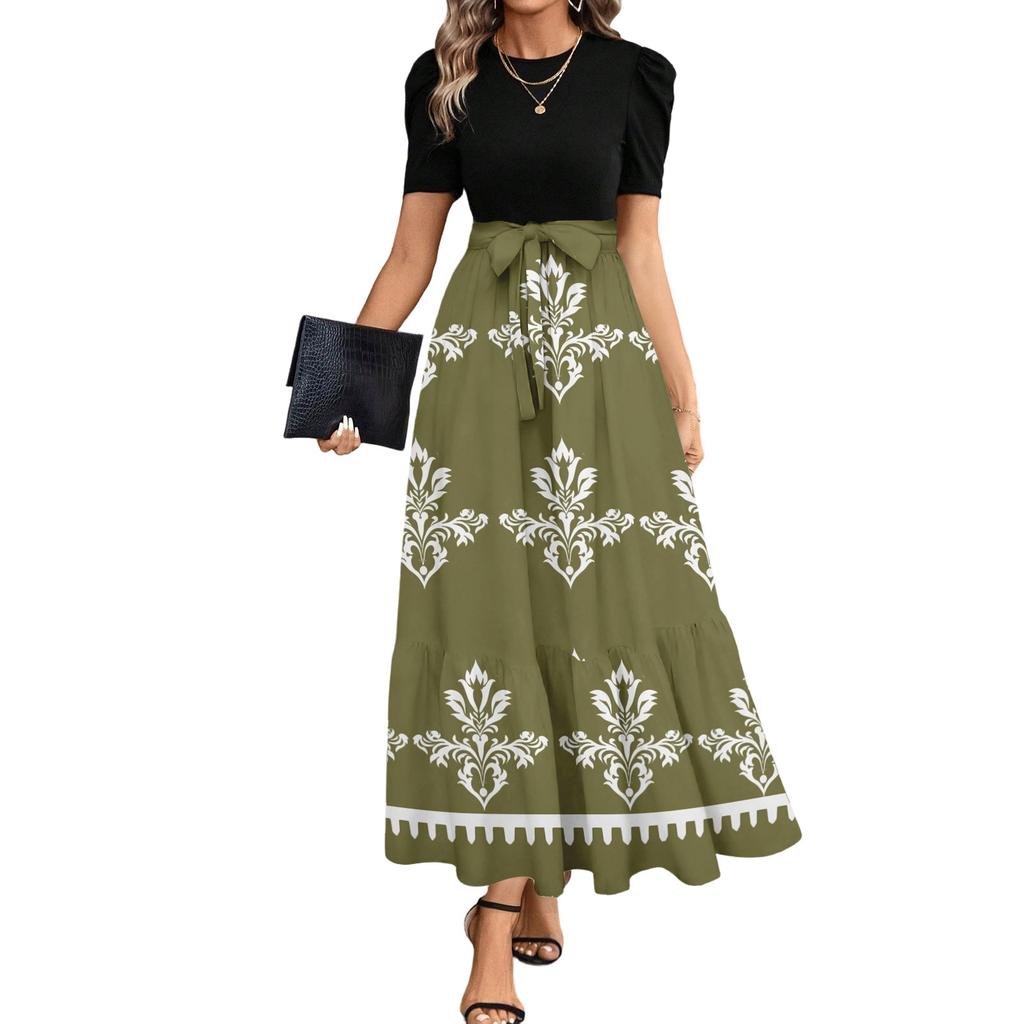 Short Sleeve Women's Dress Casual Flowy A-Line Midi Tshirt Dresses With Pockets Crewneck Vocation Boho Beach Sundress