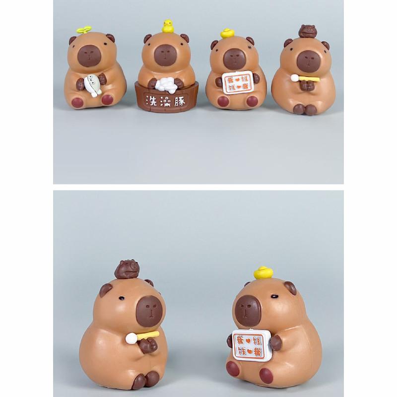 Cartoon Bath Cute Capybara Mini Model Ornament Set For Decoration Desktop