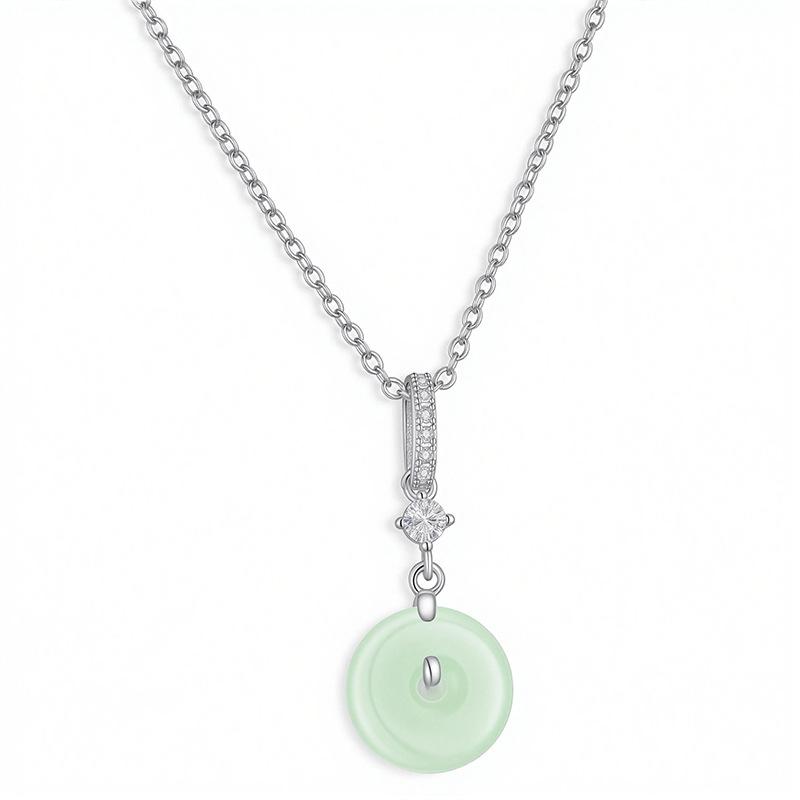 925 Sterling Silver Jewelry New Ladies Luxury Peace Buckle Egg Jade Pendant Necklaces For Women Wedding Party Gift Length 45CM