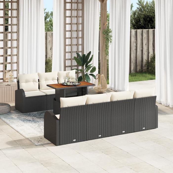 Ensemble de Canapé de Jardin de 8 Pièces avec Coussins Noir en Poly Rattan 3358280