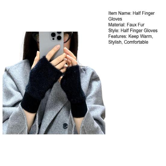 Fingerless Gloves for Women Faux Fur Thumb Hole Half Finger Gloves Stretchy Warm Winter Typing Writing Mittens