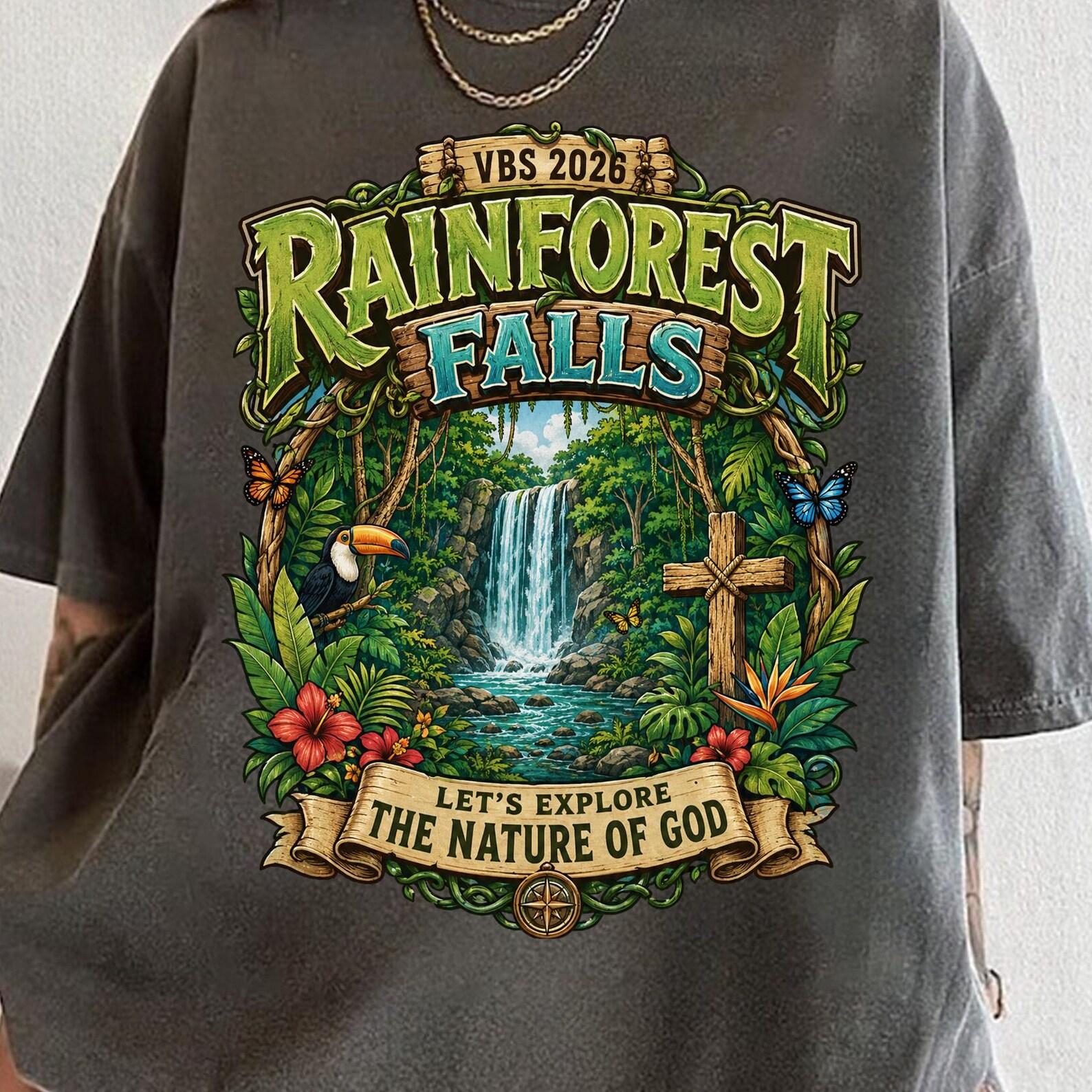 VBS 2026 Rainforest Falls Christian Shirt, Exploring the Nature of God Shirt, Custom VBS Volunteer Shirt, Tropical Outdoor Christian Nature S