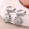 Zircon Sunflower Dangle Earrings For Women Gold Color Stainless Steel Geometric Sunflower Earring Wedding Christmas Jewelry