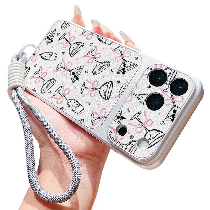 Colorful Bowknots Print Leather Lanyard Case For iPhone 18 Pro Max Hybrid TPU+PU Anti-skid Soft Cover For iPhone 17 16 15 14 13 Pro Max