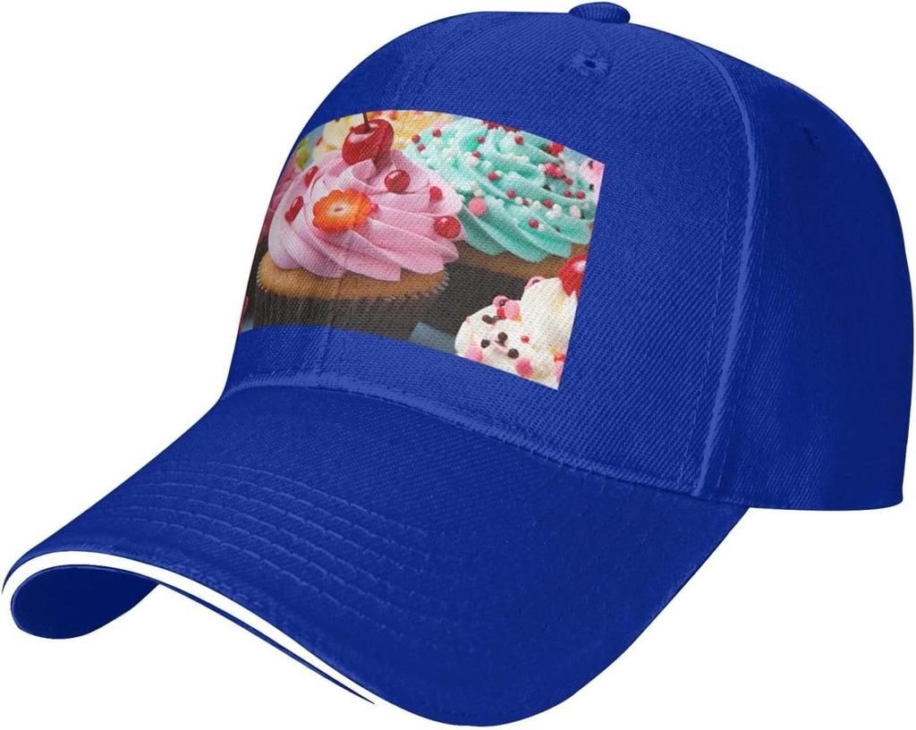 Cupcake Print Baseball Cap Polyester Adjustable Casual Summer Sun Protection Dad Hat