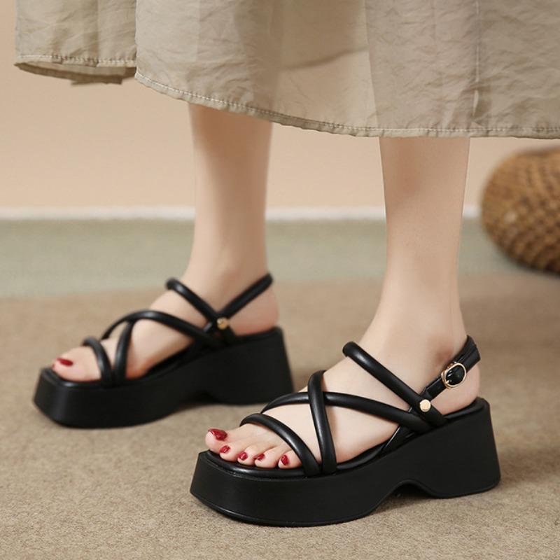 2025 Summer Women's Sandals Wedge Roman Shoes Trendy Hollow Ladies Sandals Fashion Fairy Style Women's Heel Zapatos De Mujer