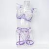 Sexy Lace Embroidery Lingerie Set Sheer Thong With Garter Women Party Costume