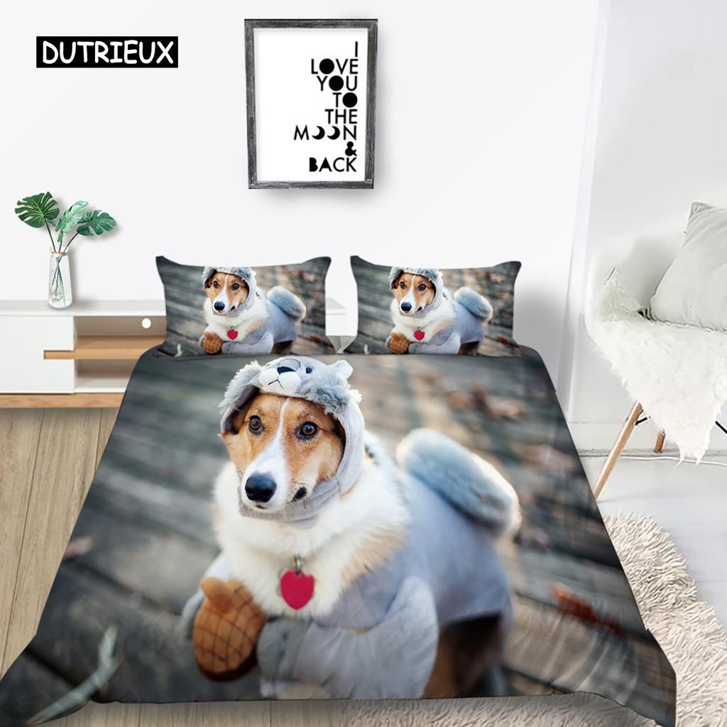 Djur Hund Sängkläder Set 3D Söt Hund Mode Påslakan Queen King Twin Härlig Husdjur Hund för Barn Vuxna Barn Rumsdekoration