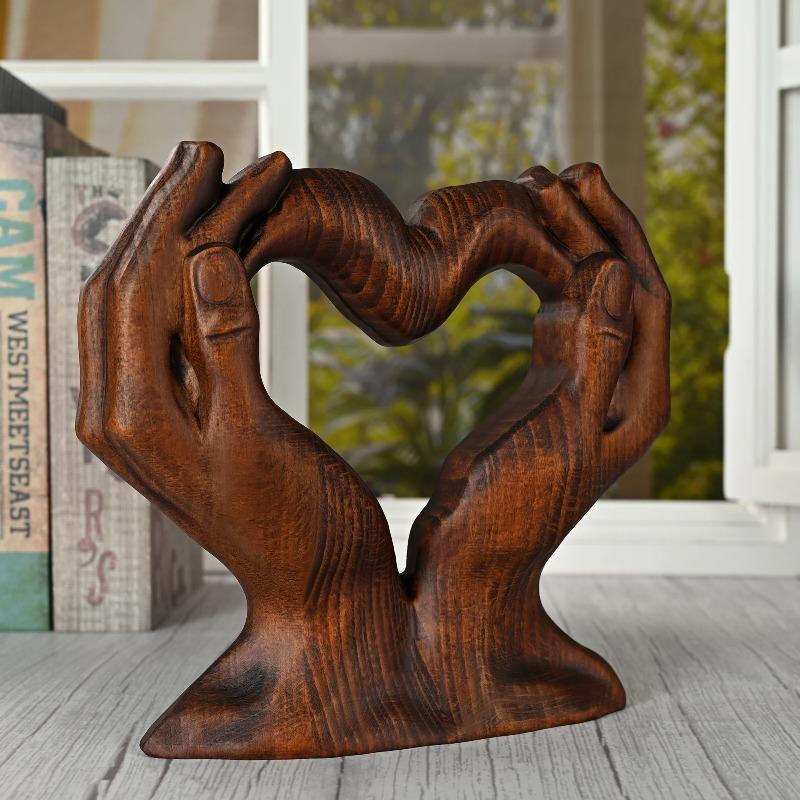 Vintage Solid Wood Mother's Day Heart Shaped Statue Home Living Room Desktop Decor Gift