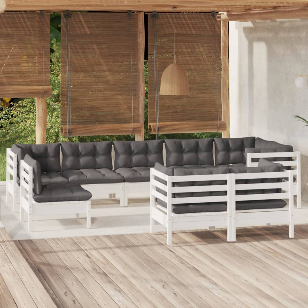 Vidaxl 9-Cz. Garden Lounge Set, With Cushions, White