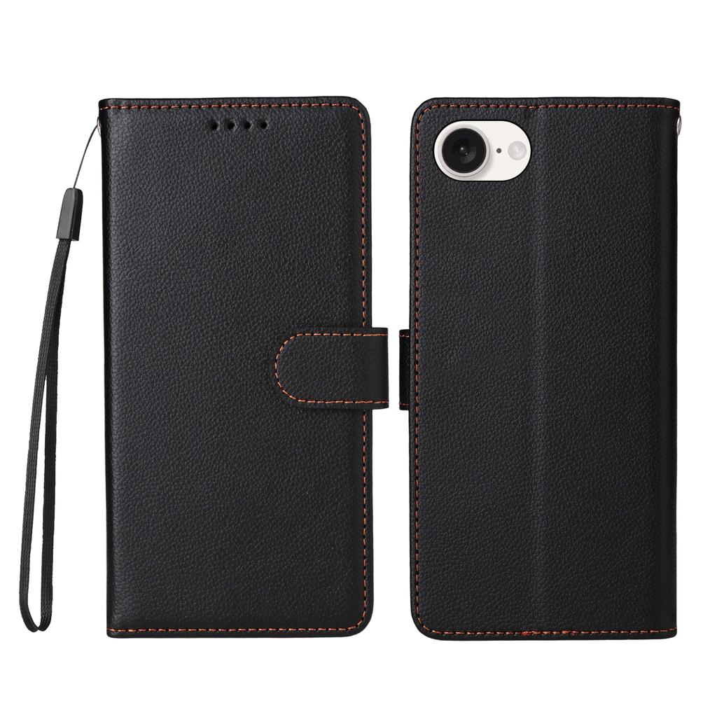 For iPhone 16e Case RFID Blocking 3 Card Slots PU Leather Phone Cover with Wrist Strap