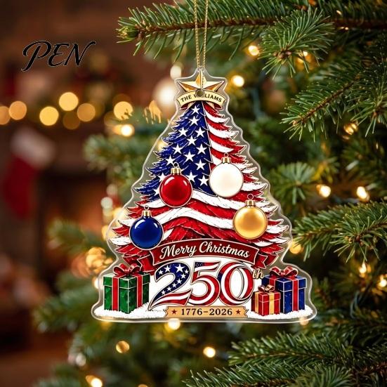 Patriotic Christmas Decor 250th Anniversary Ornament, 2D Acrylic Tree Hanging Decoration, 1776-2026 Keepsakes 250 Years Pendant for Xmas Tree, Holiday