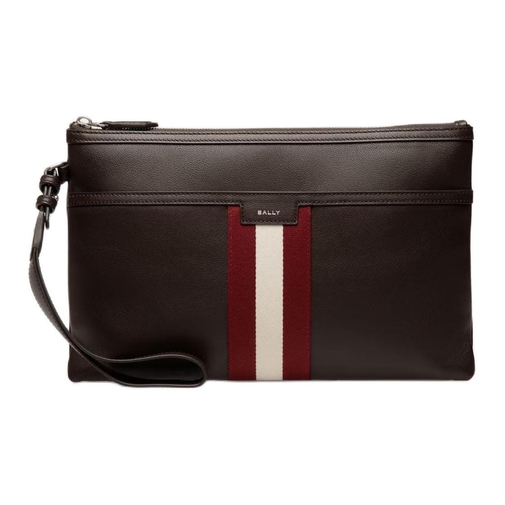 Bally Code Palladium Metal Hardware Calfskin Clutch Men Clutch Brown 6310908