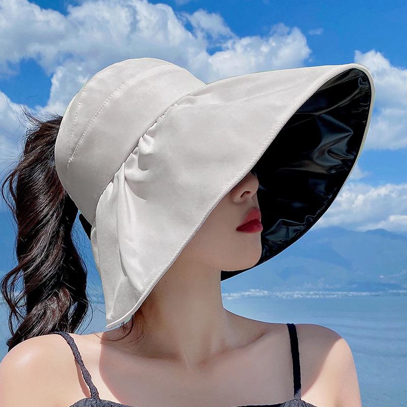 Early Spring and Summer Vinyl UV Protection Empty Top Hat Children Big Brim Face Protection Sun Protection Versatile Ponytail Bucket Hat