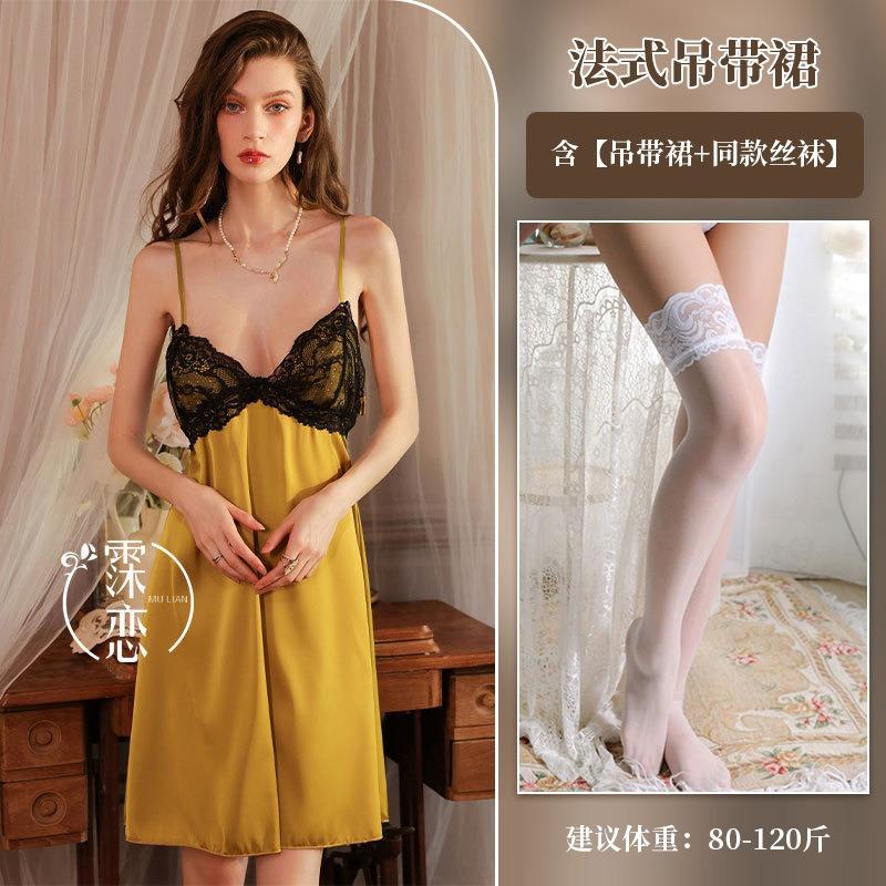 Sex Underwear, Deep V Lace Show Large Suspender Dress, High-end Pure Lust Women's Clothing