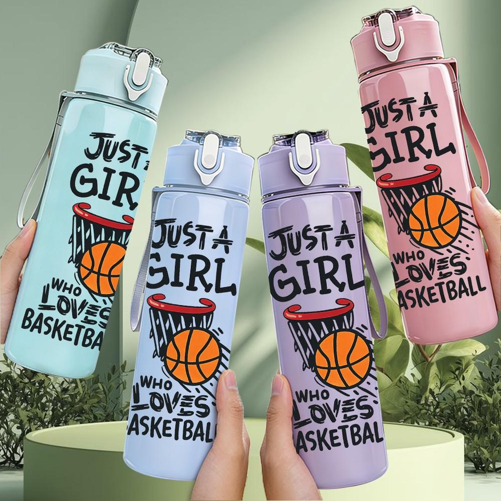 1PC Just A Girl Basketball Sport Quote Print 750ml Color Plastic Sports Water Bottle Leakproof Flip Straw Lid Suitable for Sports Office Home Use