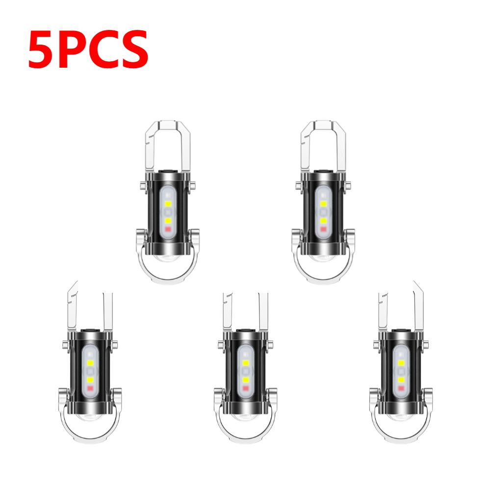 1-5PCS LED COB Flashlight USB Rechargeable Torch Aluminum Alloy Keychain Lamp Portable Pocket Outdoor Camping Working Lantern
